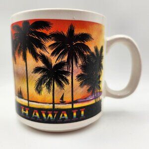 Vintage Sanyei Hawaii Coffee Mug Sunset Palms Sailboat 12oz Hawaiian